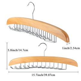 Jetec 2 Pieces Tie Rack Tie Hanger 24 Hooks Wooden Tie Rack Hanger for Closet 360 Degree Rotating Belt Holder Tie Organizer for Men Women Bras Tank Tops Camisoles(Natural Wood Color)