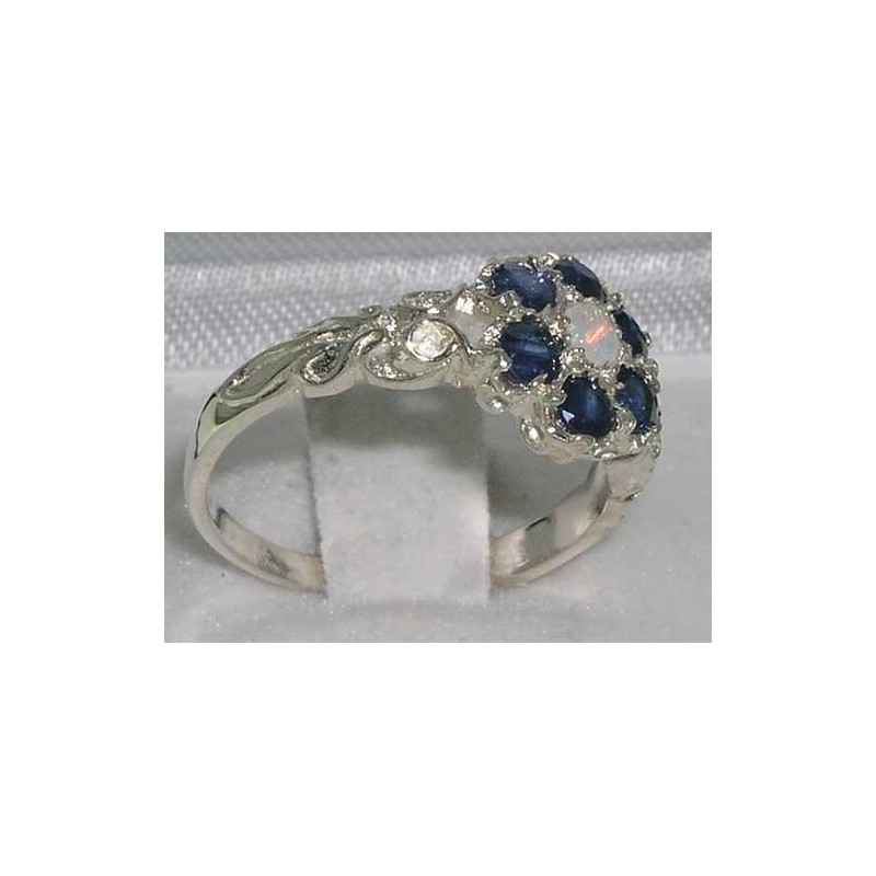 Victorian Ladies Solid Sterling Silver Natural Fiery Opal & Sapphire