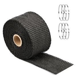 Exhaust Heat Wrap Roll, 2" x 16' Fiberglass Heat Shield Tape, Black Header Wrap with 6 pcs Stainless Ties for Motorcycle Car Truck Exhaust Pipes