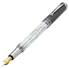 Xezo Maestro Handmade Fountain Pen, Medium Nib. Iridescent Oceanic Origin White Mother of Pearl with Diamond-Like Carbon PVD. Serialized, No Two Pens Alike
