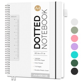 AHGXG Bullet Dotted Journal - Dot Grid Spiral Notebook 8.5" x 11", A4 Large Dotted Notebook, 100 GSM Thick Paper, Waterproof Plastic Cover Journals for Bullet Journaling, Sketching, Transparent