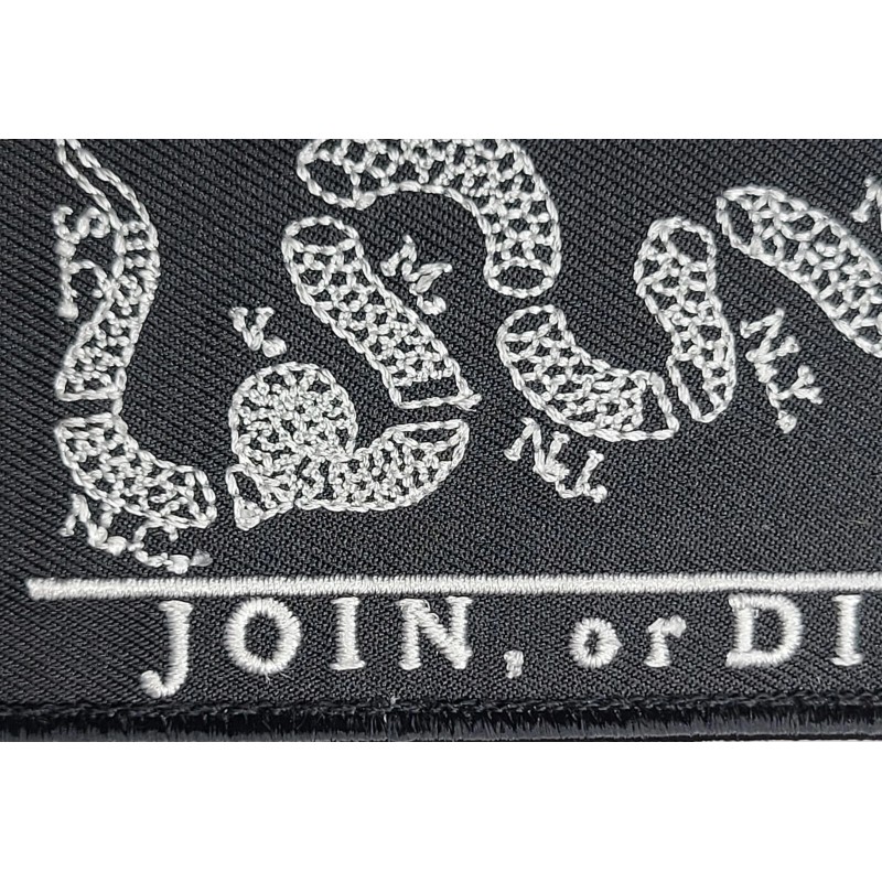 political cartoon JOIN OR DIE Black White Tactical Hook Embroidered