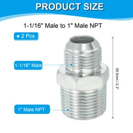 PATIKIL Hex Reducing Nipple Connectors Pipe Adapter 1-1/16" Male 37° Flare JIC x 1" Male NPT, 2 Pack Pipe Fitting Reducer Nipple Adapter Plated Steel Hydraulic Fitting