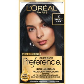 L'Oreal Paris Superior Preference Luminous Fade-Defying Permanent Hair Color, Hair Dye For Up to 9 Weeks of Radiance, Natural Black 2, 1 Hair Dye Kit