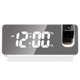 TNSLAND Projection Alarm Clock, Alarm Clock, Radio Alarm Clock with Projection 180°, LED Alarm Clock, Digital Clock, Snooze Double Change, Temperature, USB Port, Charging Function, Projection Clock