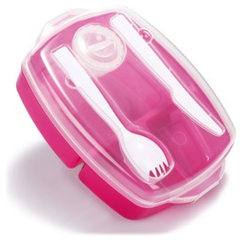 com-four® Set of 4 Lunch Box with Cutlery and Sauce Box, Food Box for Work, School, University and Travel, Lunch Box Dishwasher Safe (4-Piece - Box with Cutlery - Raspberry Red)