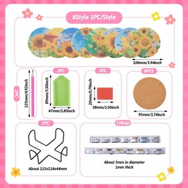 Cheriswelry 8Pcs Diamond Painting Coasters Sunflower Diamond Coasters with Holder Resin Rhinestones Cup Mat for Home Decor Crafts Making