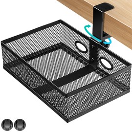 AceList 360° Under Desk Drawer Organiser Pencil Drawer, 360° Rotating Desk Organiser with 2 Cable Holes, Suitable for Home Office School, Black