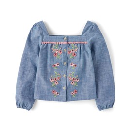 Gymboree,and Toddler Long Sleeve Woven Shirts,Chambray Flowers,10