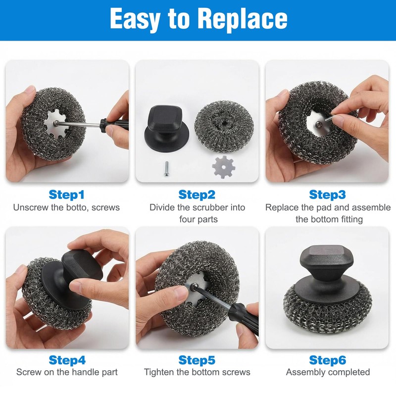 5-Pack Steel Wool Scrubber, Stainless Steel Scrubber Wire Sponge Pads
