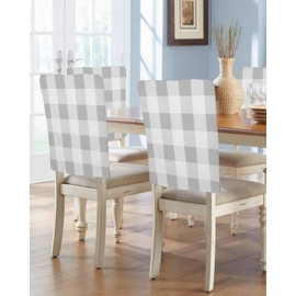 Wowouhiya Grey Plaid Chair Covers Set of 4 for Dining Room, Farmhouse White Checkered Buffalo Chair Back Cover, Spring Summer Removable Kitchen Chair Slipcovers Seat Protector for Party Banquet