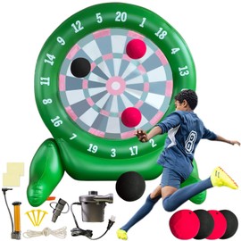 6.6FT Giant Kick Darts Games, Jumbo Outdoor Soccer Green Target Dartboard with Soccer Balls and Air Pump, for Yard Lawn, Yard Outdoor Games Family Kids Frends Big