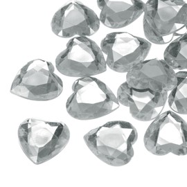 MECCANIXITY 20 Pcs Acrylic Heart Rhinestone 30mm Flat Back Plastic Gems Jewelry Stickers for Craft Bead Face Painting Costume Jewelry Making Clear Grey