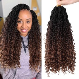 8 Packs Faux Locs Crochet Hair for Black Women, Goddess Locs with Curly Ends, Boho Style Locs, River Locs, Natural-Looking Pre-Looped Crochet Hair (14 Inch,1B/4/30)