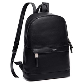 David Jones - Men's PU Leather Backpack - 13 Inch Laptop Bag Daypack for Work School Multifunction Office Business Travel Business - Elegant Modern City Bag - Black