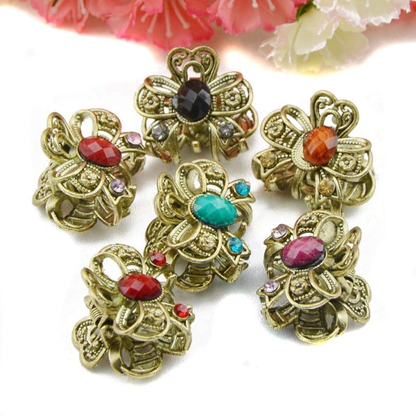 12PCS Vintage Chic Metal Alloy Rhinestone Mini Fancy Hair Claw Jaw Clips Pins for Women Lady