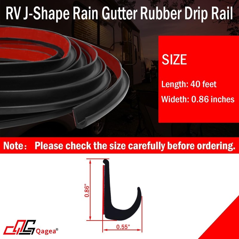 RV J-Shape Rain Gutter Rubber Drip Rail 40Ft with Gutter