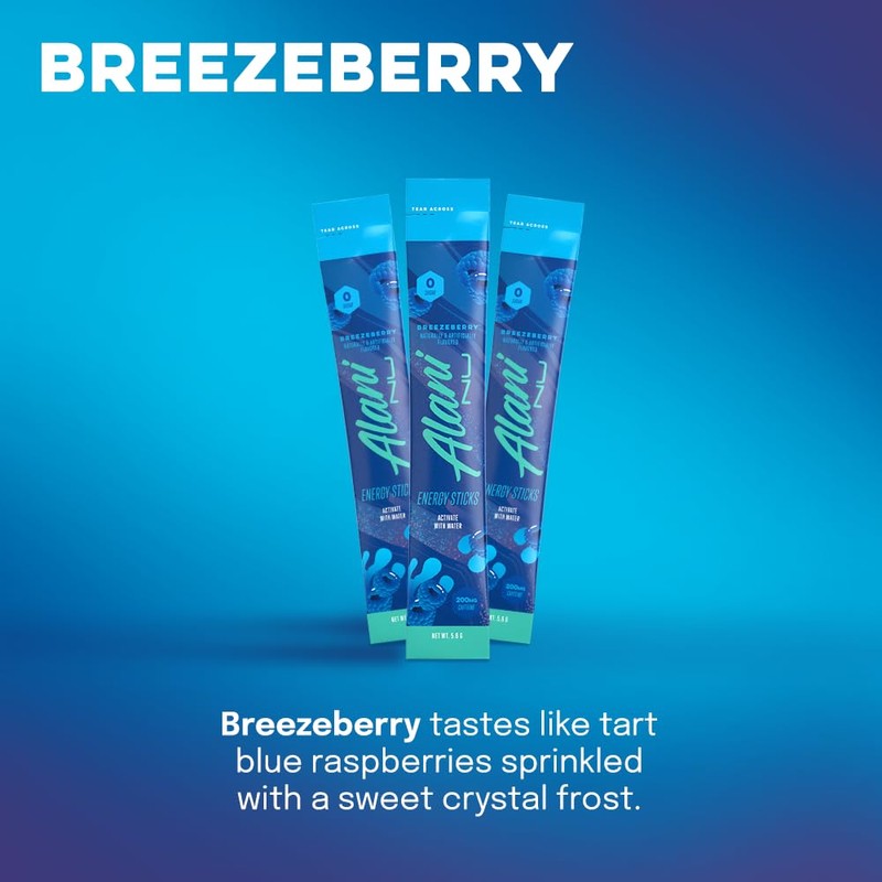 Alani Nu BREEZEBERRY, Energy Sticks Drink Powder, 200mg Caffeine, Pre