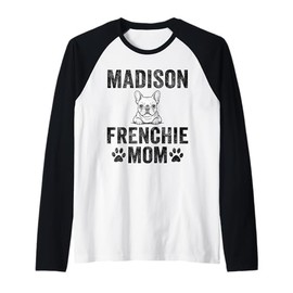 Vintage Madison Frenchie Mom Gift French Bulldog WI Dog Love Raglan Baseball Tee