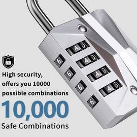 Heavy Duty, Combination Lock 4 Digit, Resettable, Waterproof Metal, School/Gym Locker Lock, Fence, Gate, Toolbox (Silver)
