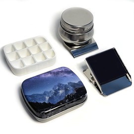 Travel Paint Palette,12-Well Empty Mini Watercolor Palette Paint Storage,Portable Travel Artist Outdoor Watercolor Kits with Magnetic Clip and Water Pot