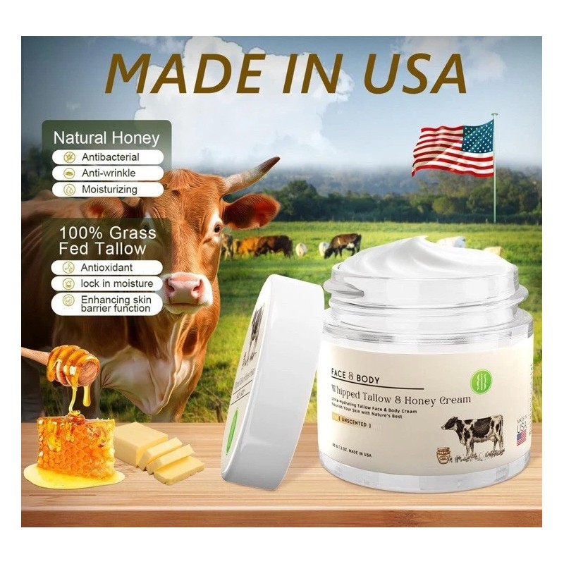 Whipped Tallow And Honey Cream, Face And Body Cream. Vanilla