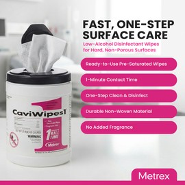 Metrex CaviWipes1 Surface Disinfectant Towelettes – Durable Non-Woven Disinfecting Wipes for Hard, Non-Porous Surfaces, Pre-Saturated with CaviCide1 – 6" x 6.75", 160 Wipes per Canister (Pack of 1)