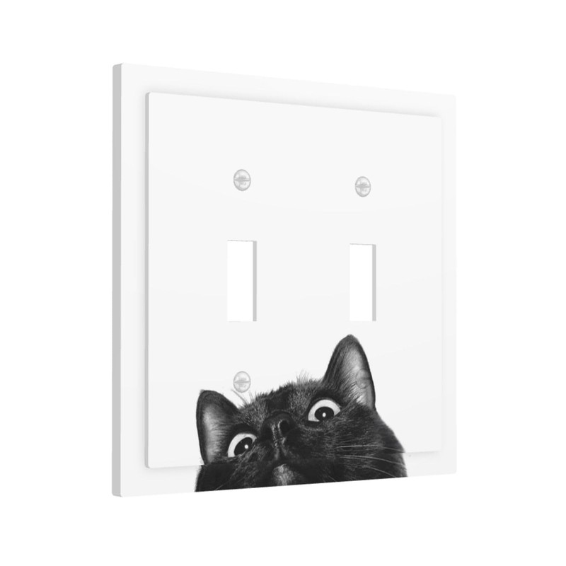 Peeping Black Cat Cute Animals Decorative Switch Plates 2 Gang