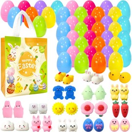 Aviski 32Pcs Easter Surprise Eggs with Mochi Squishy Toys for Easter Theme Party Favors, Supplies for Easter Egg Hunt, Basket Stuffers/Fillers, Classroom Prize Supplies Toddler Boys Girls
