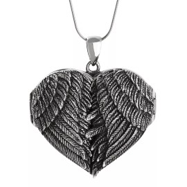 FashionJunkie4Life Large Angel Wings Heart Locket Necklace - 925 Sterling Silver Memorial Gift NEW