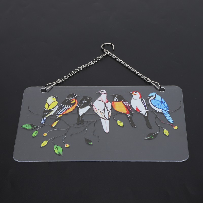 Birds On A Wire Ornament Glass Window Panel Suncatcher Hangings