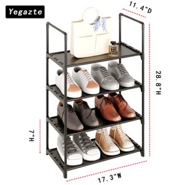 Yegazte Upgrade Stackable Small Shoe Rack, 4-Tier Shoe Shelf Storage Organizer with Handle for Entryway, Hallway and Closet (Black)