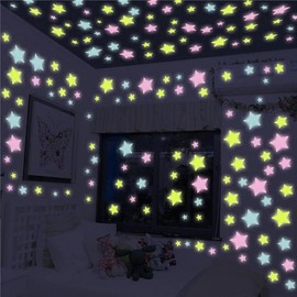50 Pcs Multicolor Glow in The Dark Luminous Stars Fluorescent Noctilucent Plastic Wall Stickers Murals Decals for Party Supplies Home Art Decor Kids Bedroom Room Decorations