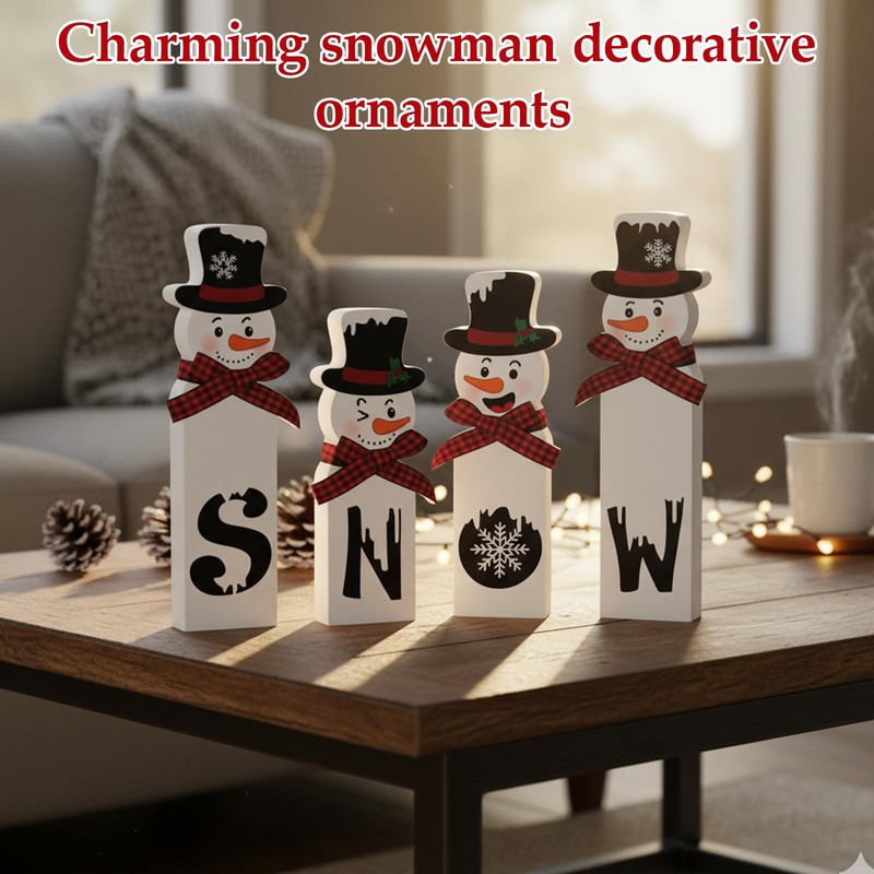 QhgPnt Christmas Decorations, Set of 4 Snowman Tabletop Decor, Traditional