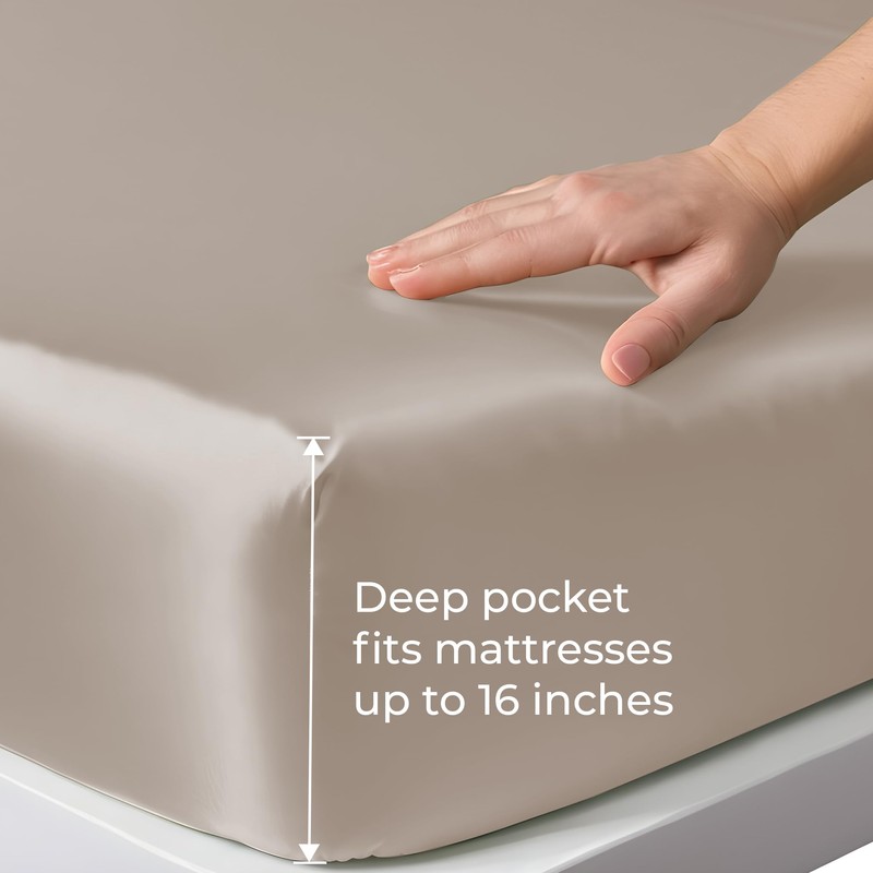 LINENWALAS Double Fitted Sheet 140x190 cm, 100% Organic Bamboo Silk