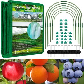 Garden Mesh Netting Kit 10 x 30 FT Garden Netting for Raised Beds with 6 Pcs Garden Hoops & 16 Pcs Garden Clips - Protect Your Climbing Plants, Vegetables, and Fruits from Animals and Birds