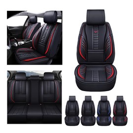 Niscarda Full Set Car Seat Covers for Ford F150 Raptor 2017-2025, Premium Leather Waterproof Stain-Resistant with Storage Pockets Seat Protectors (Black-Red)