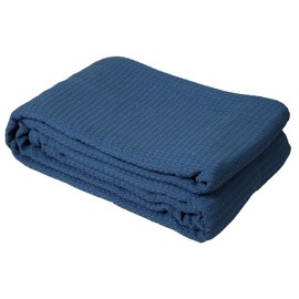 DOLLCENT 100% Cotton Queen Size Blanket for Bed, Premium Soft Combed Lightweight Blankets, Washed Breathable Cozy Bed Throw Blanket, Navy Queen Cotton Blankets for All Season: Navy (90"x90")