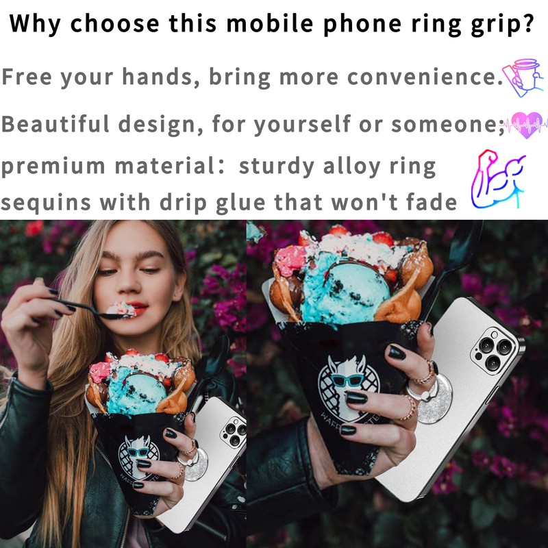 TACOMEGE Bling Glitter Phone Grip, Round Cell Phone Ring Holder