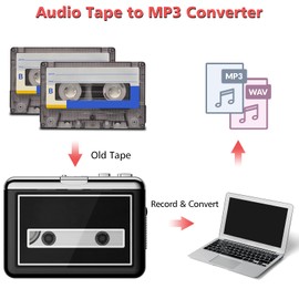 Cassette Player - Compact Tape Player Portable Recorder with Earphone-Convert Audio Music Cassette to MP3 Digital, Compatible with Laptop/PC/MAC- for Entertainment, Travel, Light Sports(Black)