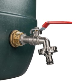 Solid brass water butt/rain barrel/tank threaded outlet adaptor/connector with 2 washers and nut,range of tap options (lever tap+quick connector)