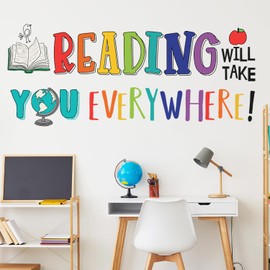 DECOWALL DS9-8092 Reading Corner Wall Stickers Decals Décor Classroom Kids Room Inspirational Nursery Art Bedroom Library Peel and Stick Book Playroom Quotes School Educational