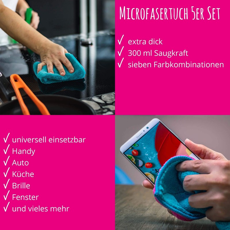 Kochblume Microfibre Cloth Set, 5 Pieces, Premium Microfibre, Set in