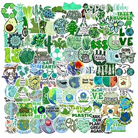 100 calcomanías del Día de la Tierra, calcomanías de vinilo impermeables de protección del medio ambiente para botellas de agua, portátiles, monopatines y cuadernos, calcomanías ambientales Salva la