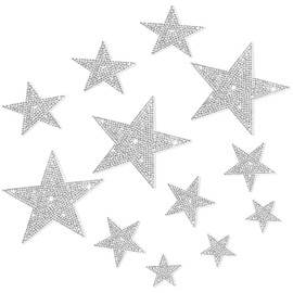 12 Pcs Rhinestone Star Stickers, Adhesive Applique Stars Glitter Auto Emblem Decals Decoration Crystal Patches for Clothing Jeans Bumper Window Laptops Luggage
