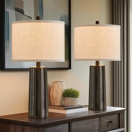 RORIANO Set of 2 Vintage Table Lamps for Bedroom Living Room, 24'' Traditional Farmhouse Resin Desk Lamps Rustic Modern Nightstand Bedside Lamps for Home Office Entryway, 2 Bulbs Included (Black)