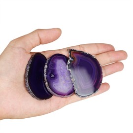 dssmboom Set of 10 Natural Agate Slices Stones for Home Decoration Place Card Irregular Geode Agate Stone for Jewelry Making Purple