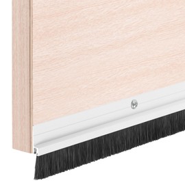 uxcell 1 Pcs Door Draft Stopper Aluminum Door Weather Stripping Door Bottom Seal Strip Under Door Sweep with Brush for Cold Insulation Dust Noise Blocker (39.4" L x 0.8" W, White)