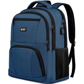 RJEU - Mochila para portátil para hombres, mochila de viaje con puerto de carga USB, mochila informal para colegio, A71-azul