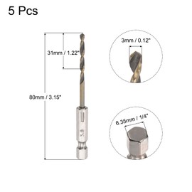 sourcing map High-Speed Steel Spiral Drill Bit 3 mm Diameter 1/4 Inch Hexagonal 80 mm Long Pack of 5